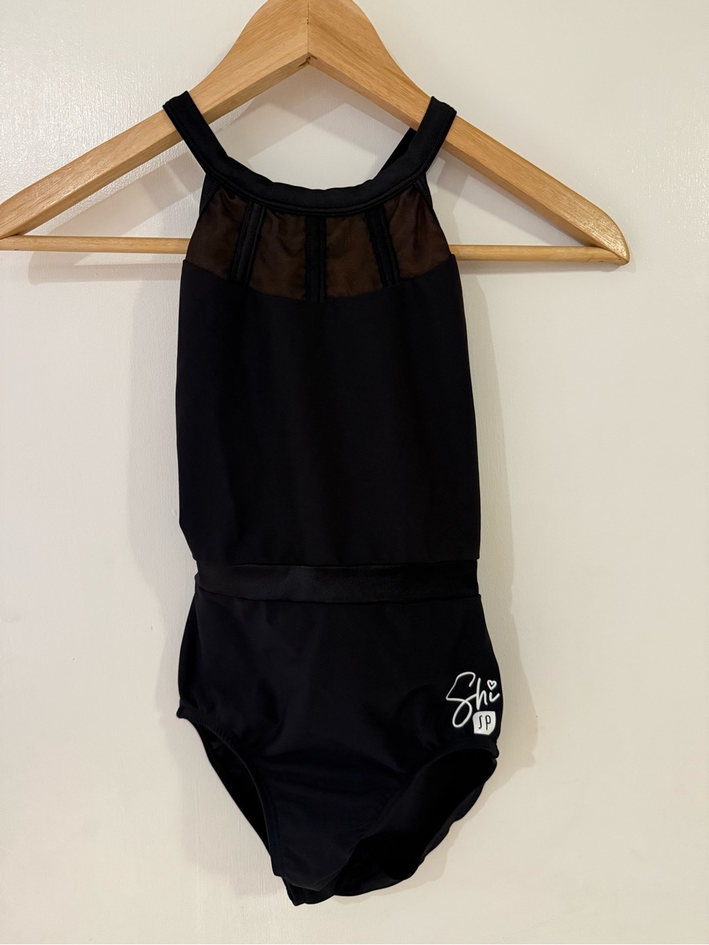 Sylvia P Black One-Piece Leotard with Mesh Yoke